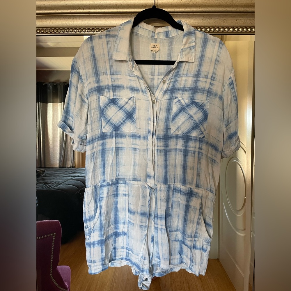 O'Neill Blue & White Plaid Short Sleeve romper